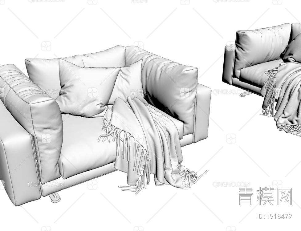 橙色绒布单人休闲沙发3D模型下载【ID:1918479】