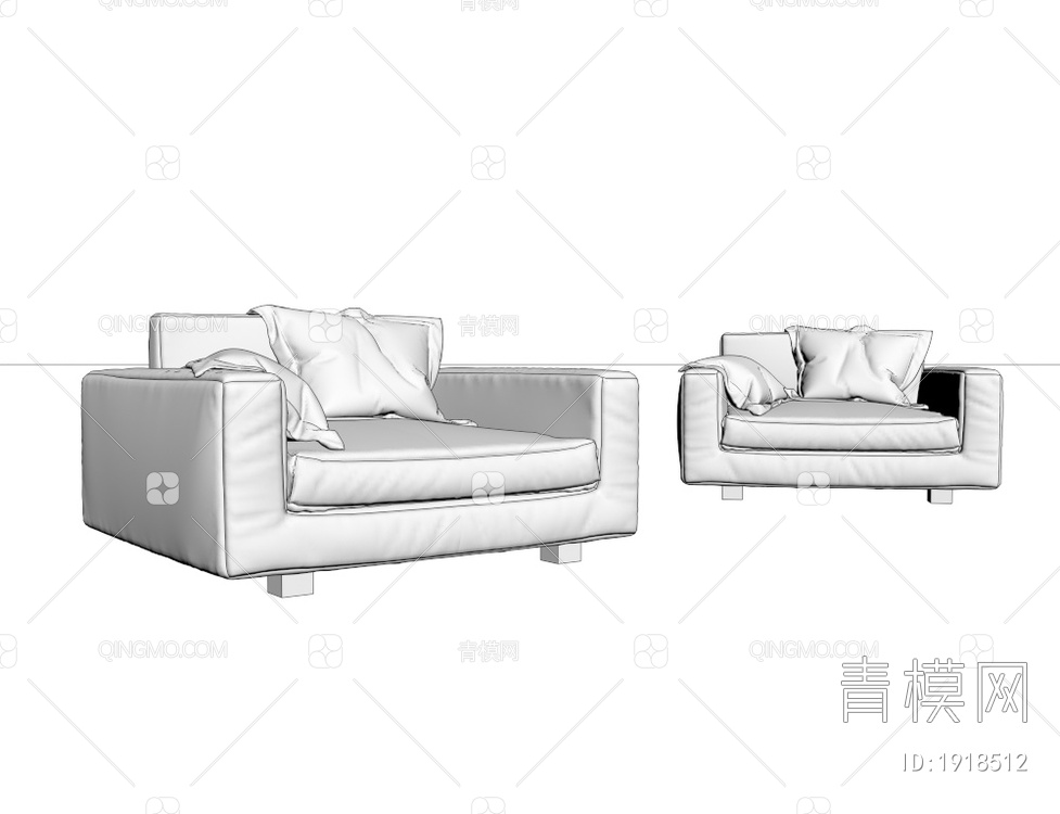 布艺单人沙发3D模型下载【ID:1918512】