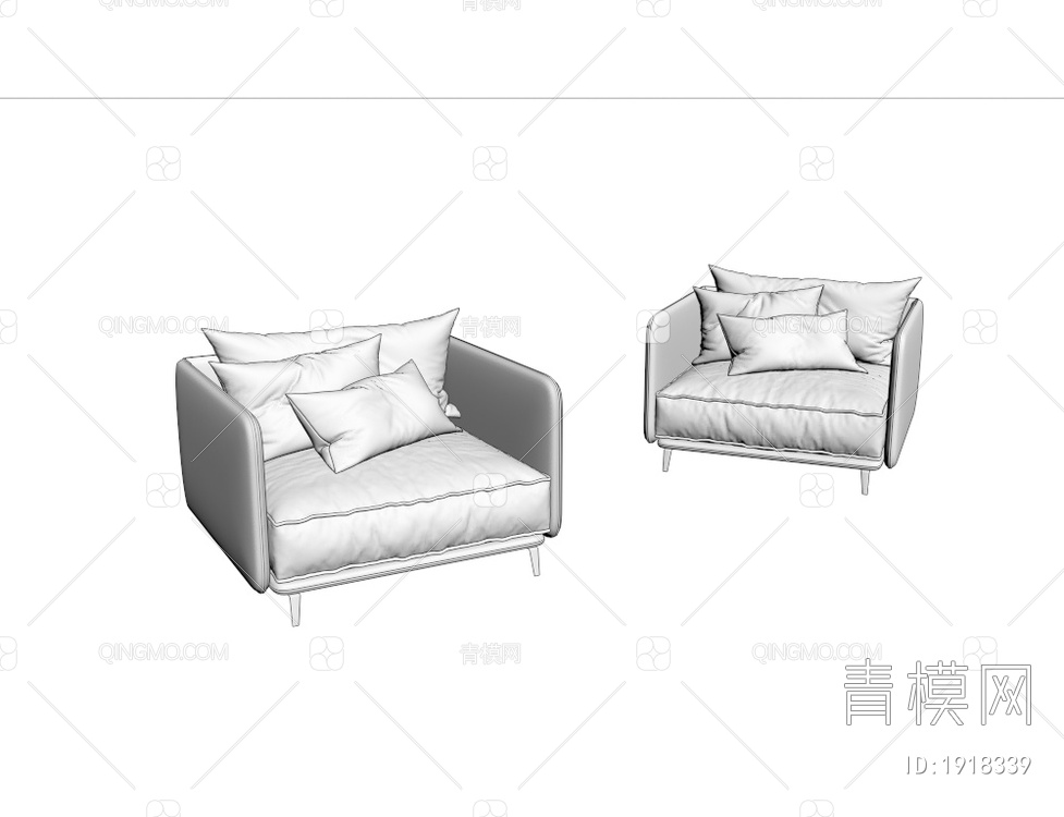 红色绒布单人休闲沙发3D模型下载【ID:1918339】