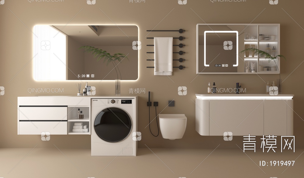 浴室柜 马桶 卫浴柜 洗衣机3D模型下载【ID:1919497】