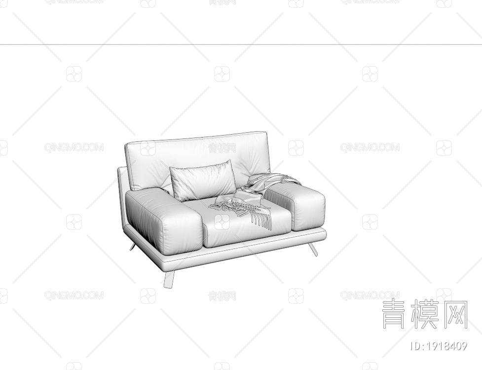 深蓝色单人皮沙发 休闲沙发 单人沙发3D模型下载【ID:1918409】