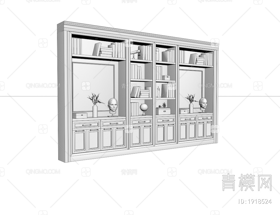 书柜 装饰柜 办公室背景墙柜3D模型下载【ID:1918524】