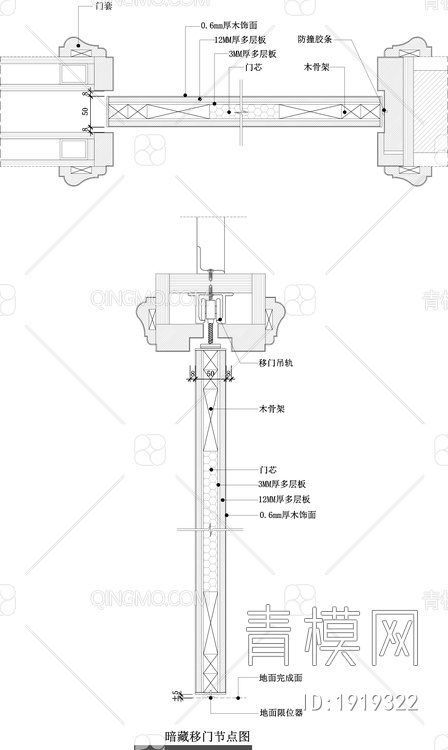 暗藏移门/电动玻璃移门/同向联动移门节点图【ID:1919322】