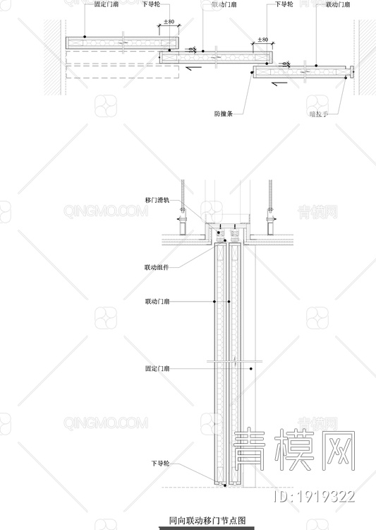 暗藏移门/电动玻璃移门/同向联动移门节点图【ID:1919322】