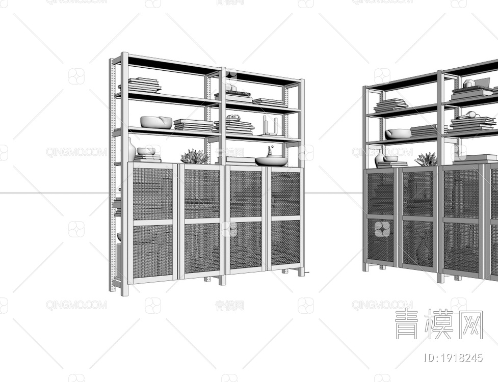 木质书柜储物柜3D模型下载【ID:1918245】