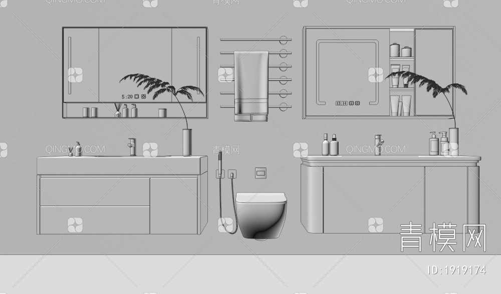 浴室柜 马桶3D模型下载【ID:1919174】
