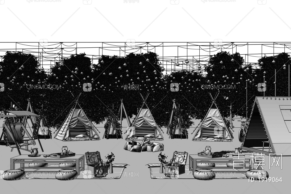 帐篷  露营营地3D模型下载【ID:1919064】