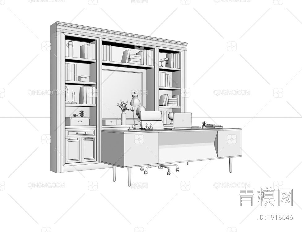 办公桌 实木班台桌文件柜3D模型下载【ID:1918646】