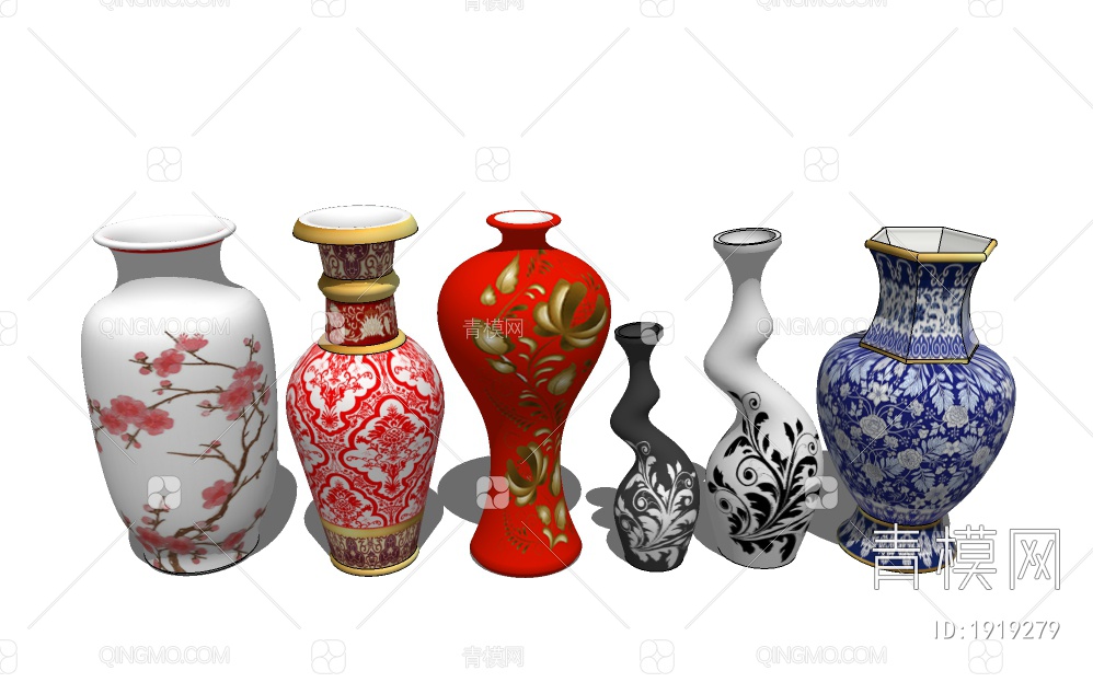 瓷器陶瓷花瓶SU模型下载【ID:1919279】