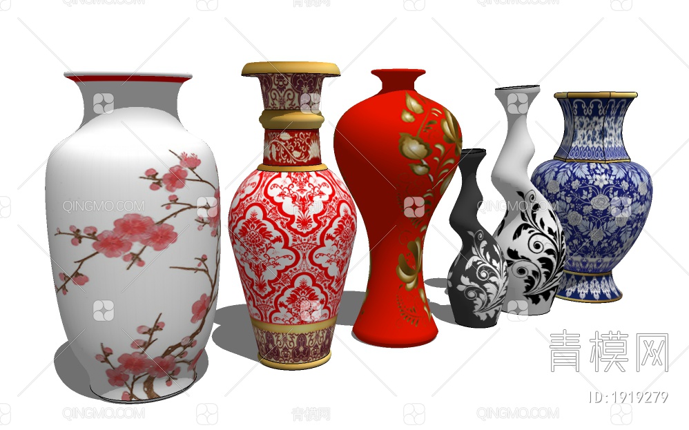 瓷器陶瓷花瓶SU模型下载【ID:1919279】