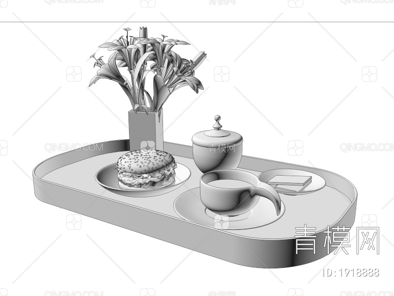 茶水 汉堡 花瓶 托盘3D模型下载【ID:1918888】