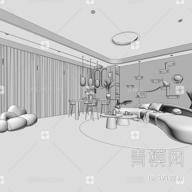 客餐厅，沙发3D模型下载【ID:1918282】