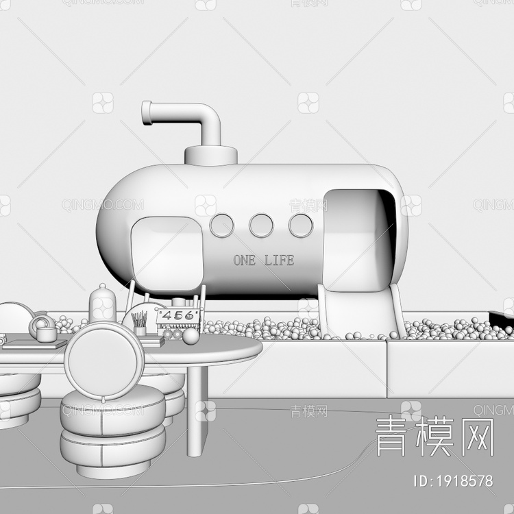 售楼处儿童室 潜水艇滑梯3D模型下载【ID:1918578】
