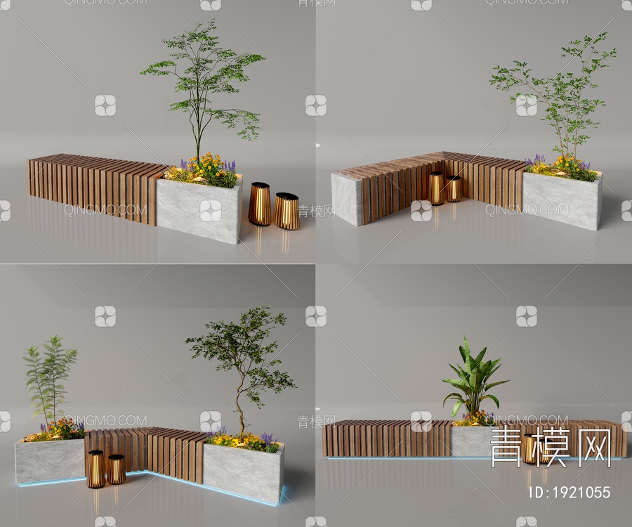 夜景植物组合 景观石  草坪景观 庭院景观小品 户外景观坐凳3D模型下载【ID:1921055】