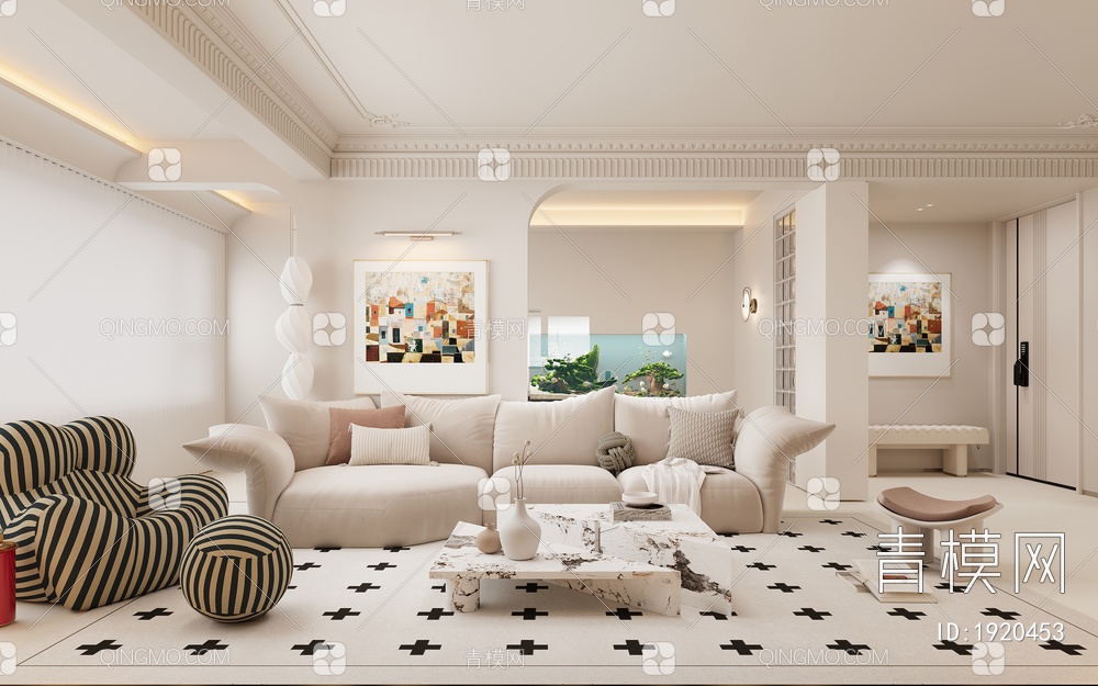 客厅，沙发组合，茶几3D模型下载【ID:1920453】
