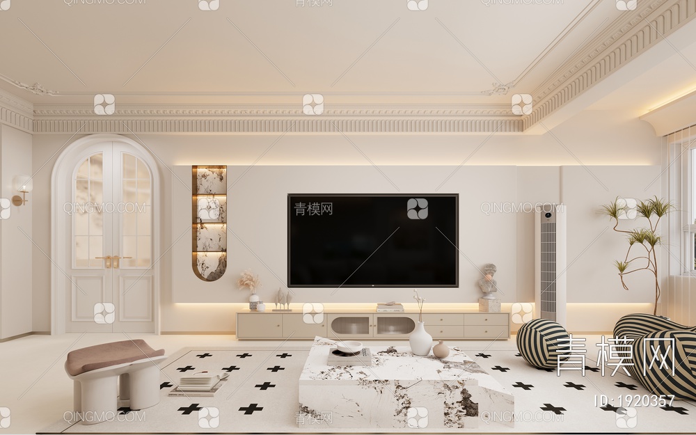 客厅，沙发组合，茶几，3D模型下载【ID:1920357】