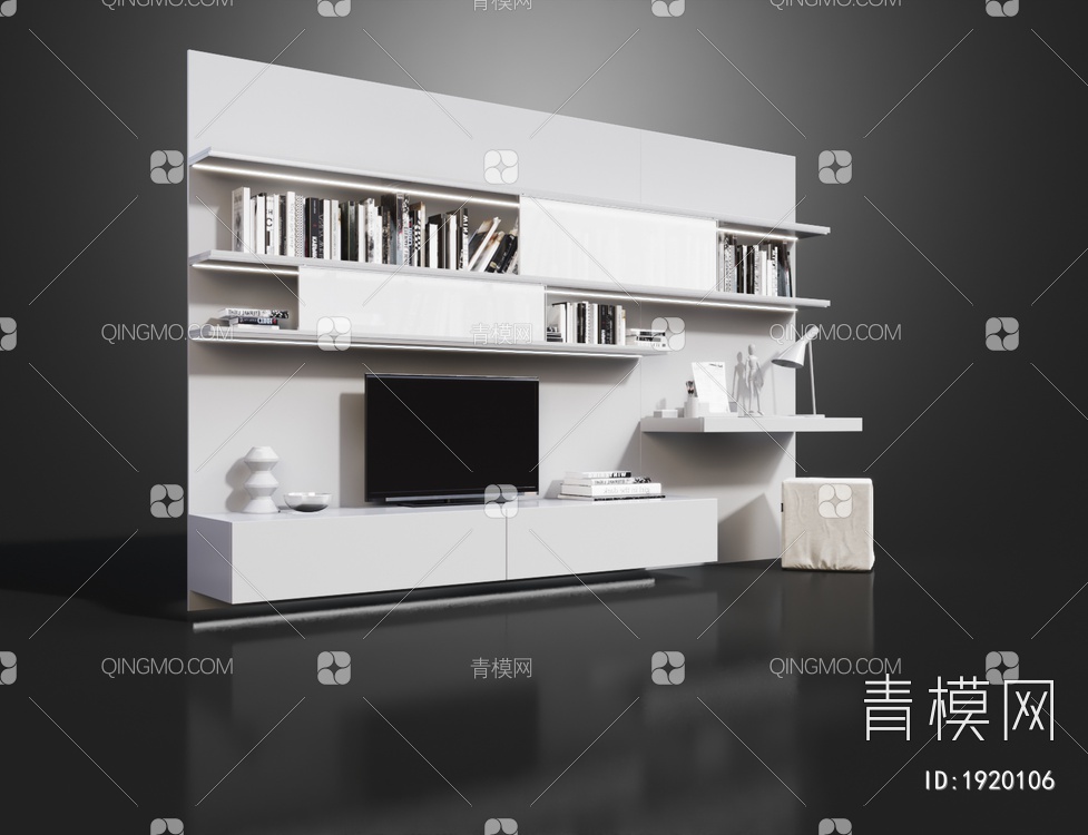 一体式书柜电视柜3D模型下载【ID:1920106】