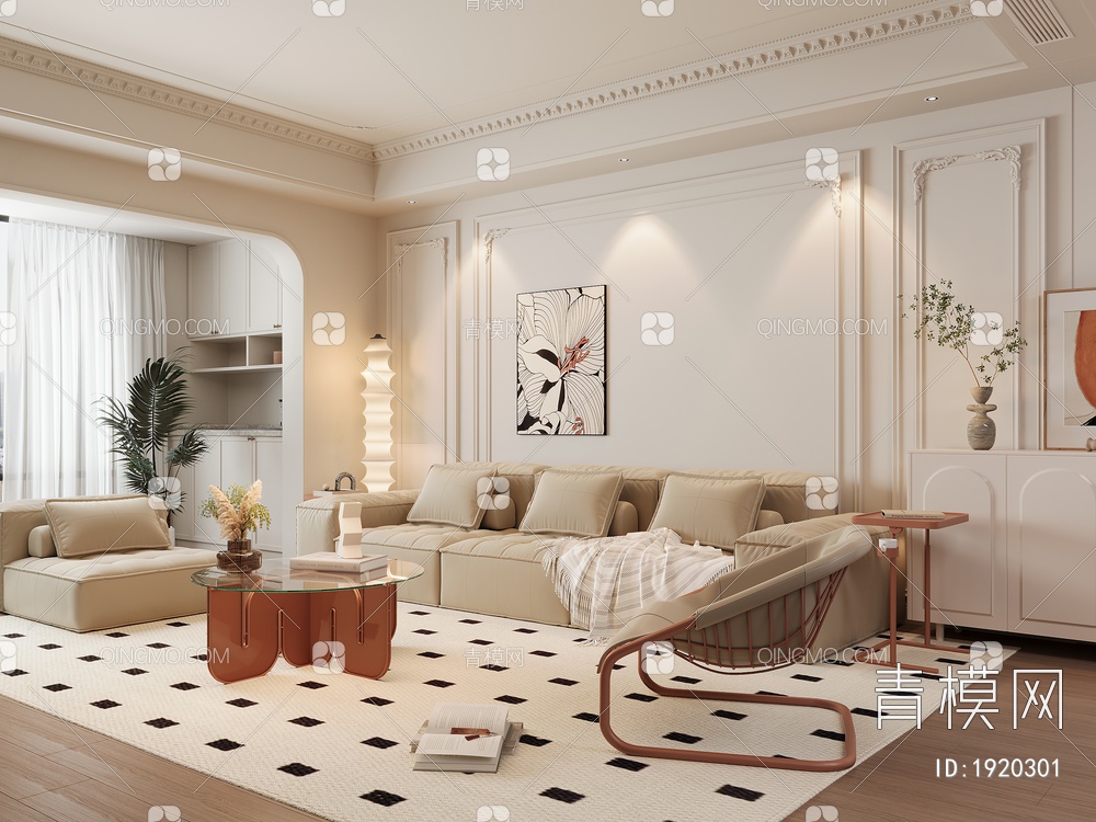 客厅，沙发组合，茶几3D模型下载【ID:1920301】