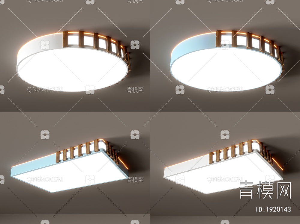 大气高档客厅灯 卧室灯 吸顶灯 方形圆形几何形灯具组合3D模型下载【ID:1920143】