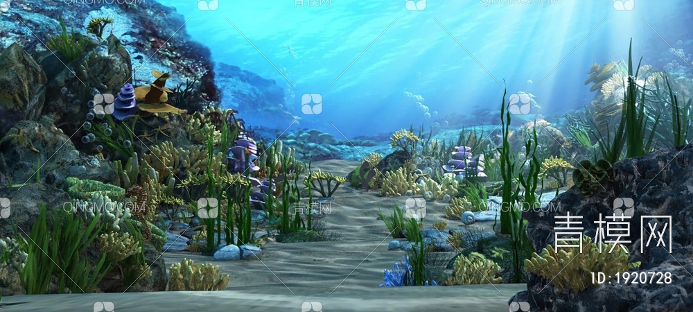 海底世界 鱼珊瑚海马海草水生动物水生植物3D模型下载【ID:1920728】