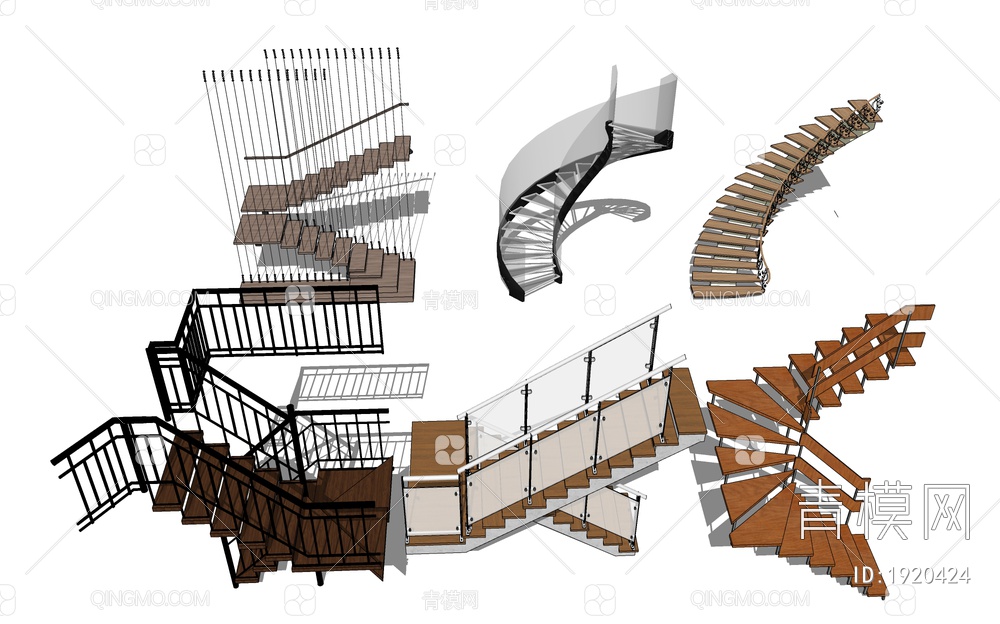 旋转楼梯扶梯SU模型下载【ID:1920424】