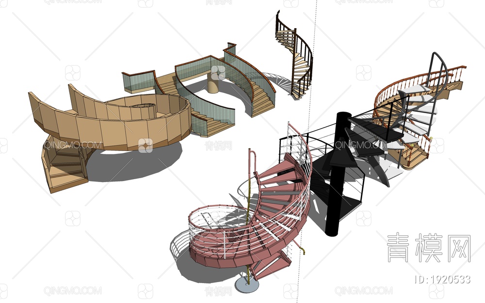 旋转楼梯扶梯SU模型下载【ID:1920533】