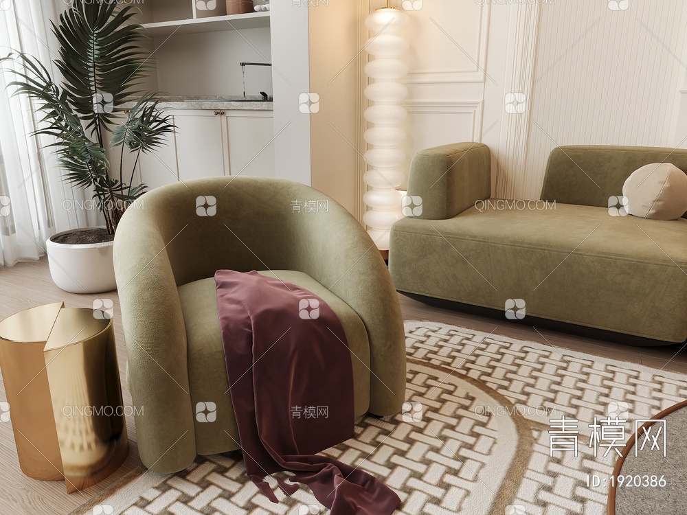 客厅，沙发组合，茶几3D模型下载【ID:1920386】