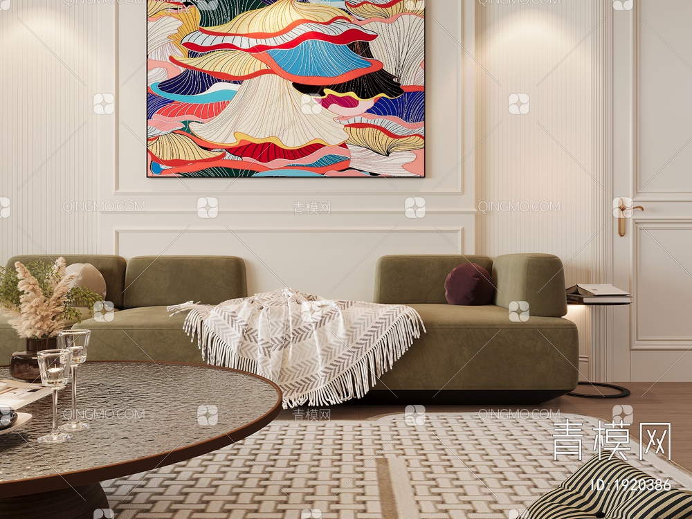 客厅，沙发组合，茶几3D模型下载【ID:1920386】