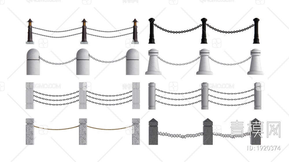 铁索栏杆组合SU模型下载【ID:1920374】
