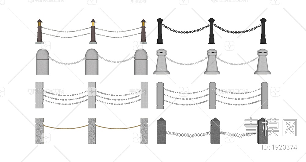 铁索栏杆组合SU模型下载【ID:1920374】