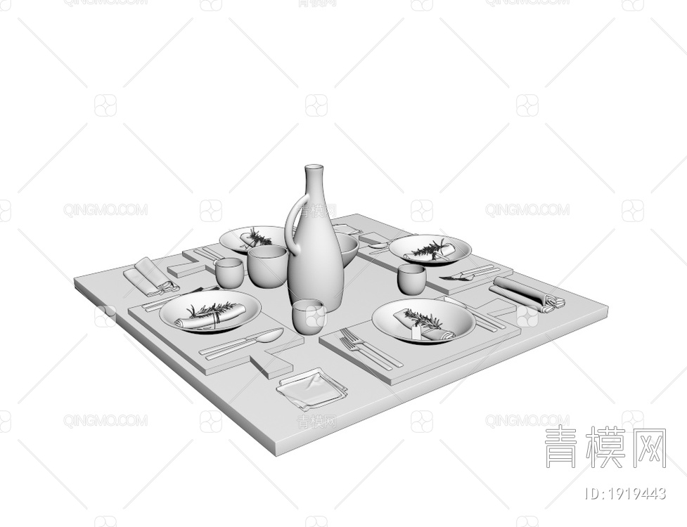 原木餐台刀叉餐具3D模型下载【ID:1919443】