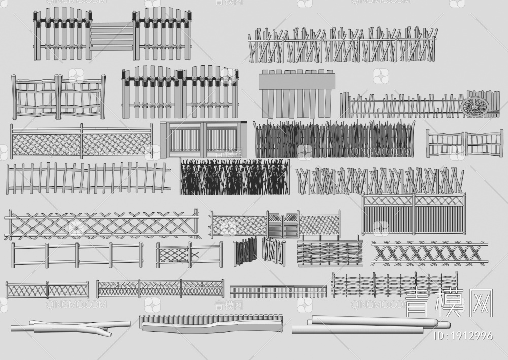 乡村木围栏_篱笆围墙3D模型下载【ID:1912996】