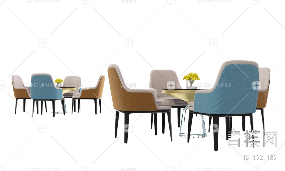 4人茶桌椅组合3D模型下载【ID:1921189】