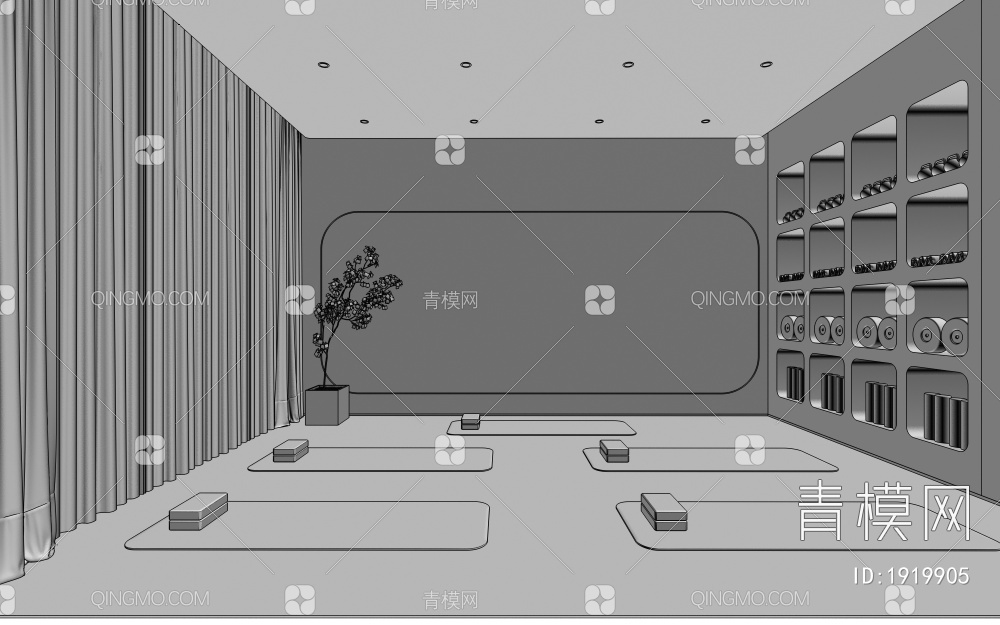 瑜伽室、瑜伽室前台、瑜伽室接待区3D模型下载【ID:1919905】