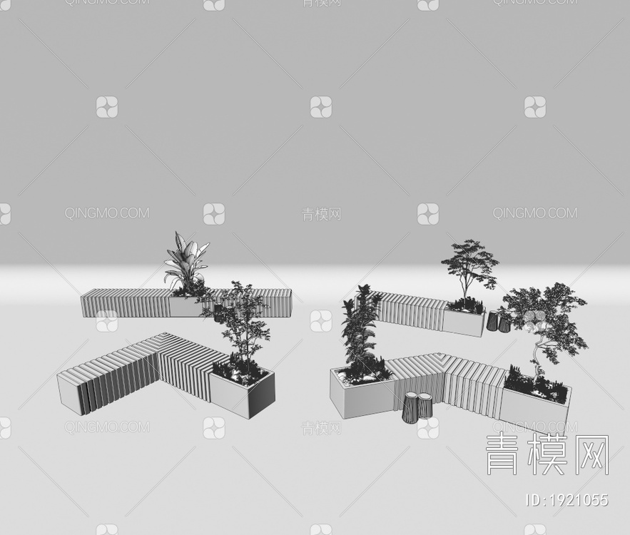 夜景植物组合 景观石  草坪景观 庭院景观小品 户外景观坐凳3D模型下载【ID:1921055】