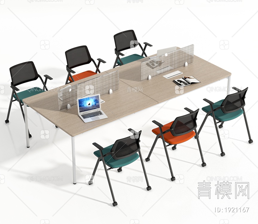 办公桌椅组合,办公桌,办公椅,培训椅,会议椅3D模型下载【ID:1921167】