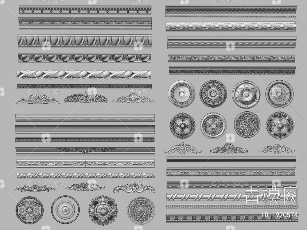 石膏线 灯盘 雕花 角花 雕花线条 角线 装饰线条 圆盘 灯座3D模型下载【ID:1920574】