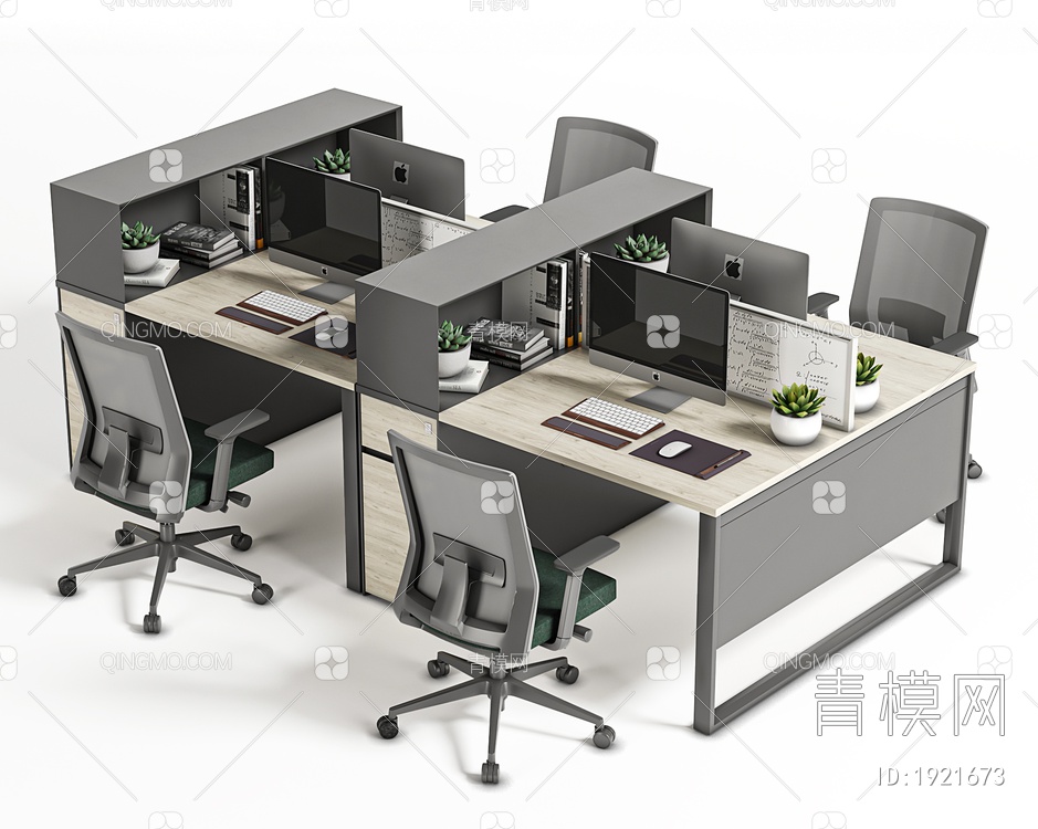 办公桌椅组合，办公桌，办公椅，职员桌，职员椅3D模型下载【ID:1921673】