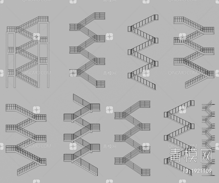 外挂扶手楼梯组合3D模型下载【ID:1921109】