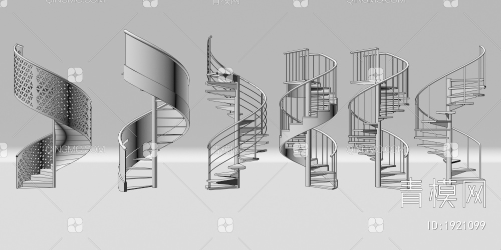 楼梯组合_旋转楼梯_金属楼梯_钢架楼梯_弧形楼梯3D模型下载【ID:1921099】