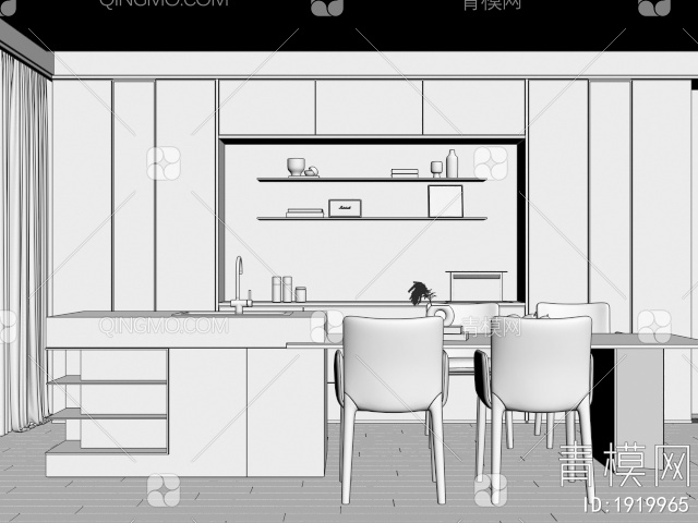 家居餐厅，餐边柜，酒柜，餐桌3D模型下载【ID:1919965】