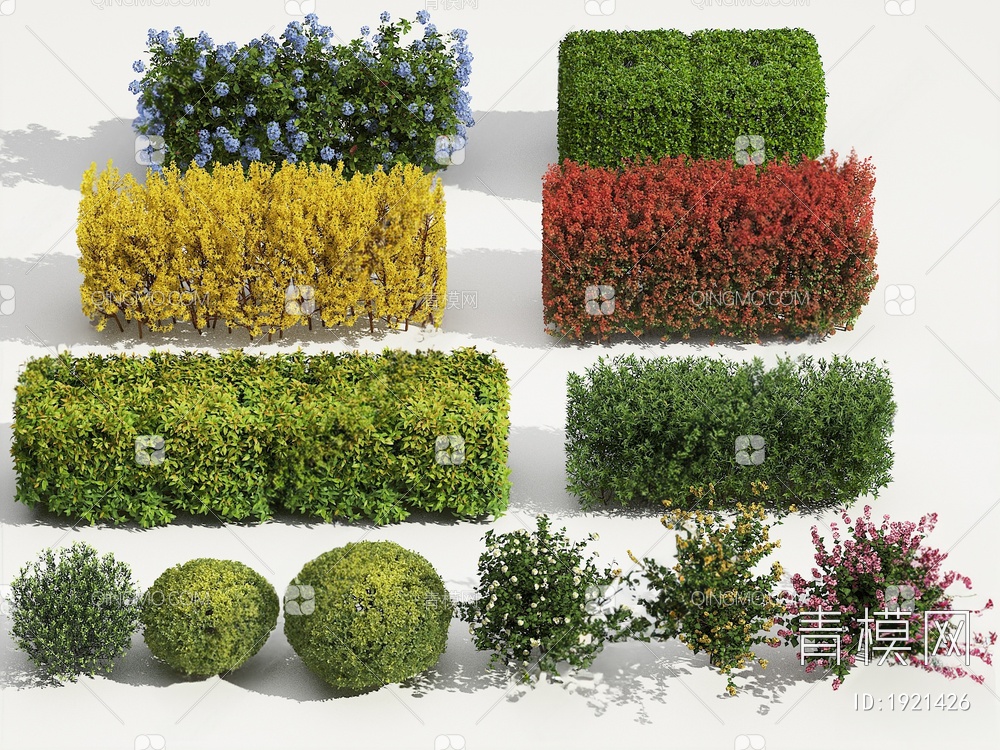 绿篱 方形灌木 植物隔离 绿化带 灌木球3D模型下载【ID:1921426】