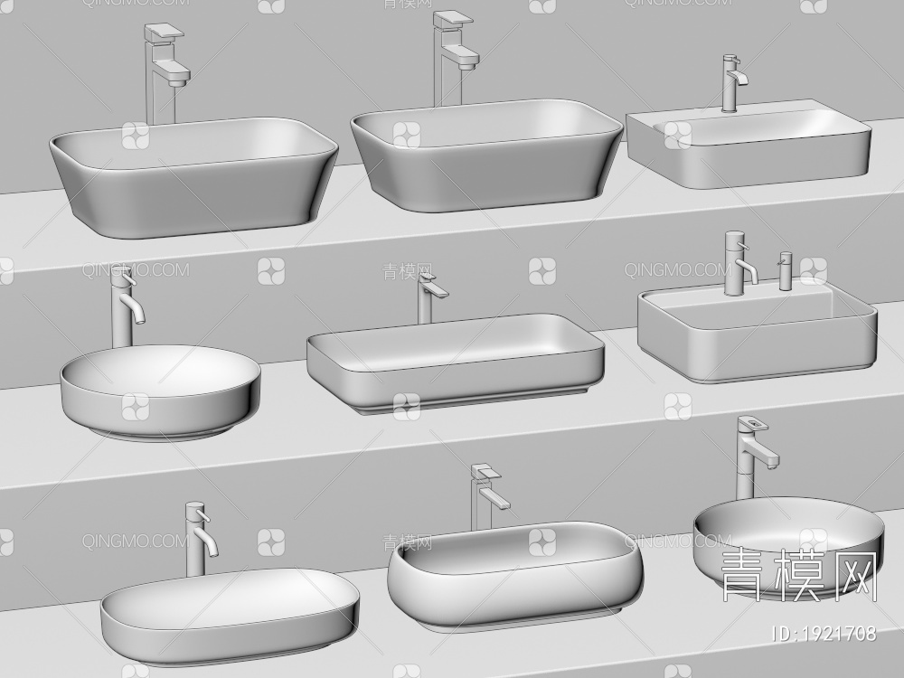 洗手台 洗手盆 台上盆 圆形台盆 水龙头 洗面盆3D模型下载【ID:1921708】