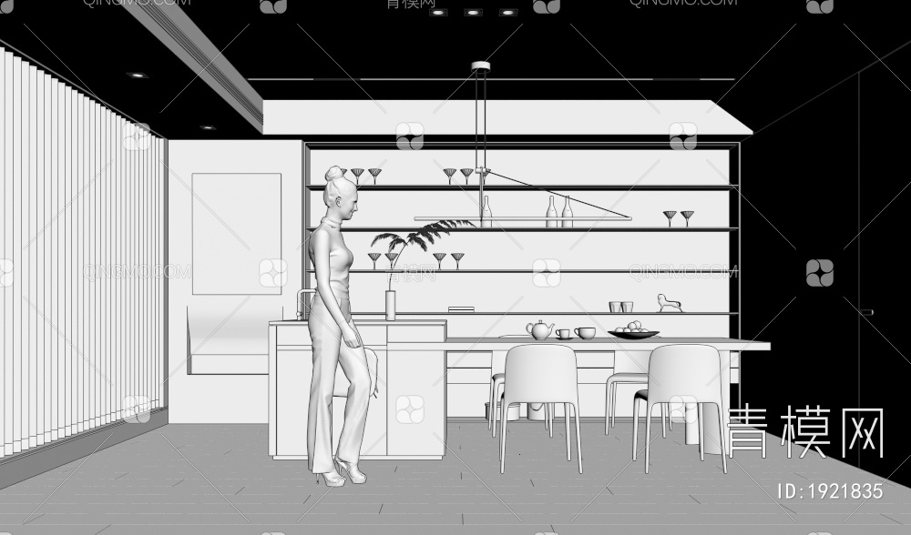 餐厅 岛台 餐桌 餐边柜3D模型下载【ID:1921835】