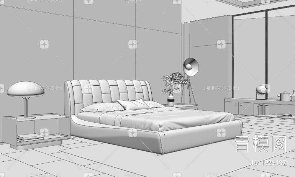 卧室 真皮双人床3D模型下载【ID:1921137】