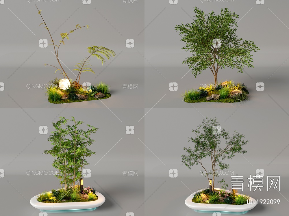 组团小景  景观植物堆 公园小景组合 庭院小景植物组团3D模型下载【ID:1922099】