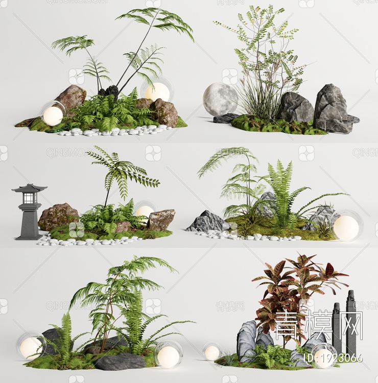 植物组合 蕨类植物 植物堆 微地形 庭院小品3D模型下载【ID:1923066】