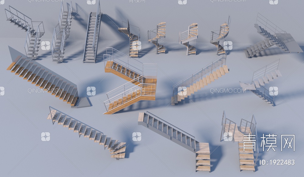 钢结构扶手楼梯3D模型下载【ID:1922483】