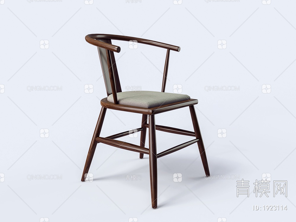 柚木藤丝绒木制休闲扶手椅3D模型下载【ID:1923114】