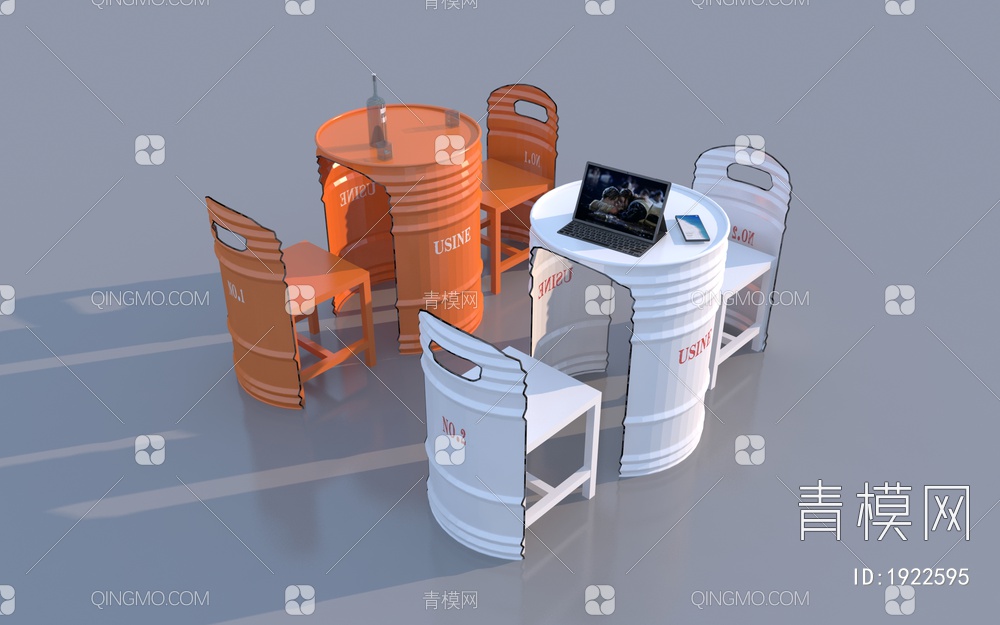 创意油桶休闲桌椅组合3D模型下载【ID:1922595】